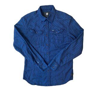 G-Star Raw ARC 3D Long Sleeve Shirt Mens Small Blue Black Plaid Western Flannel